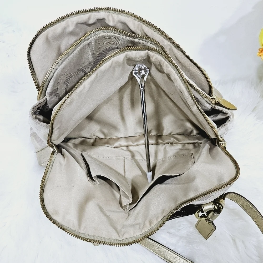 Coach Penelope signature satchel handbag cream and gold
